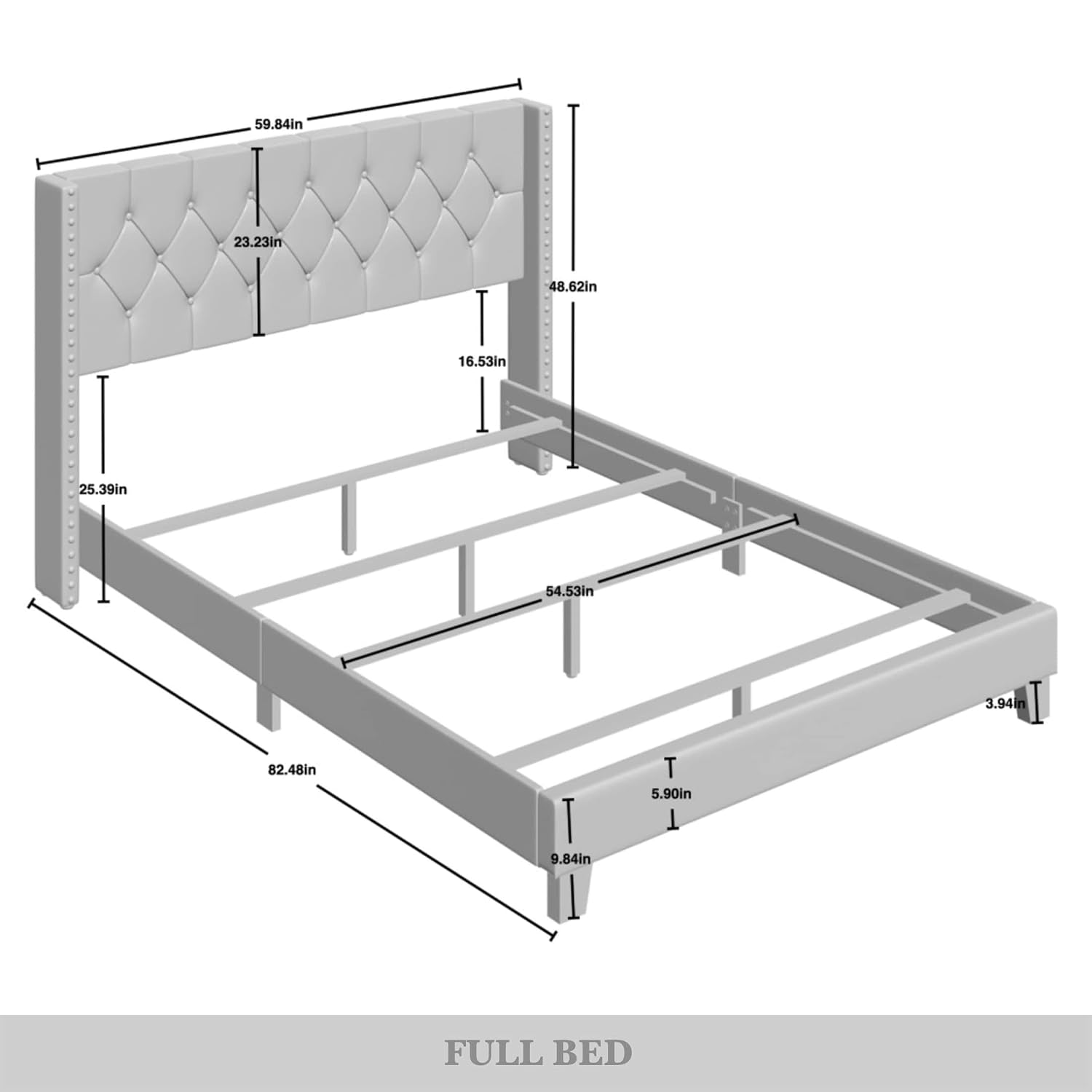 Full Button Tufted Wingback Velvet Upholstered Bed, Silver Grey