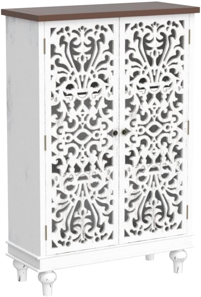 Sophia & William Tall Storage Cabinet 47.4', Decorative 2-Door Tall Accent Cabinet, for Living Room, Dining Room, White