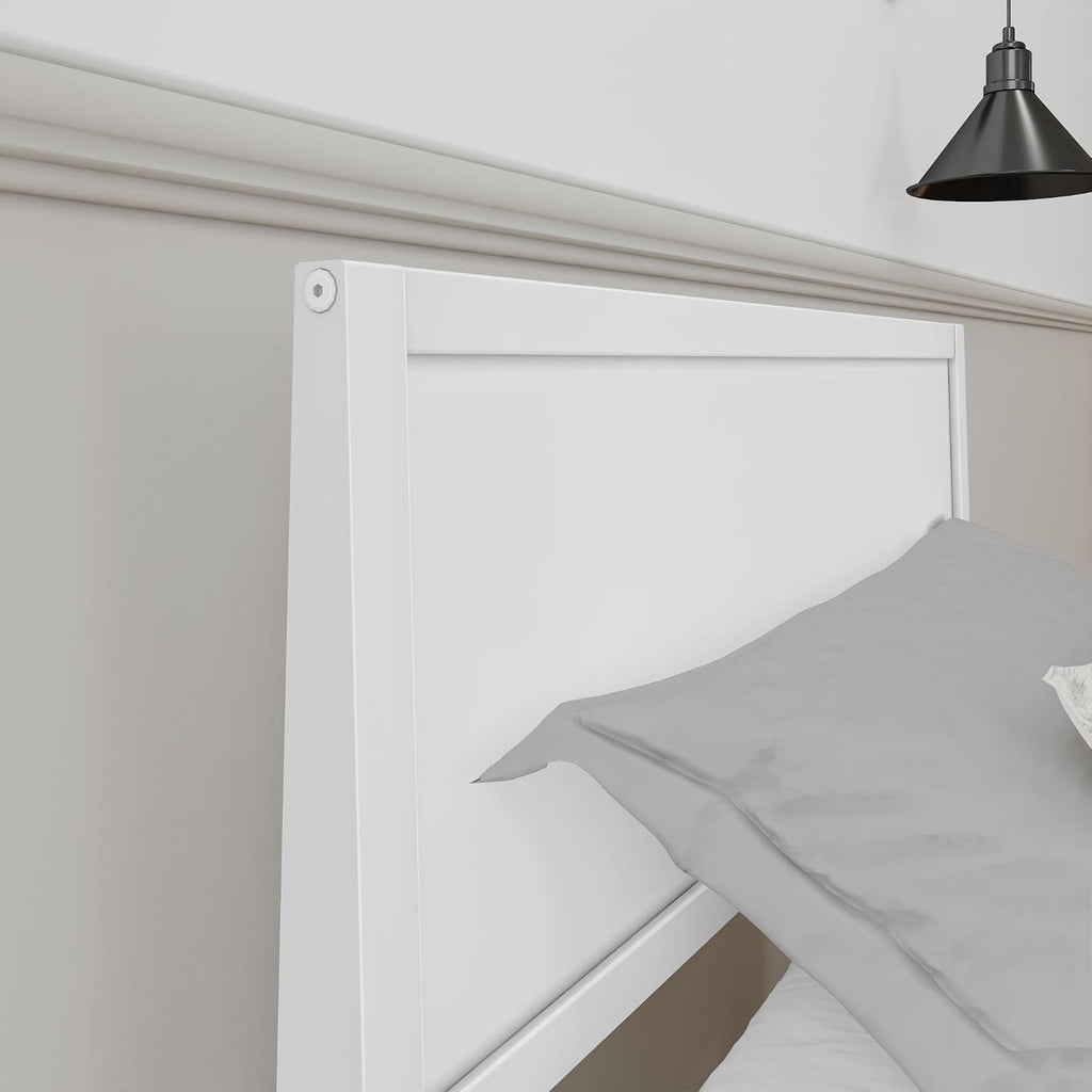 Plank+Beam Solid Wood Twin Bed Frame with Panel Headboard, Modern Twin Platform Bed with Wood Slat Support, No Box Spring Needed, White