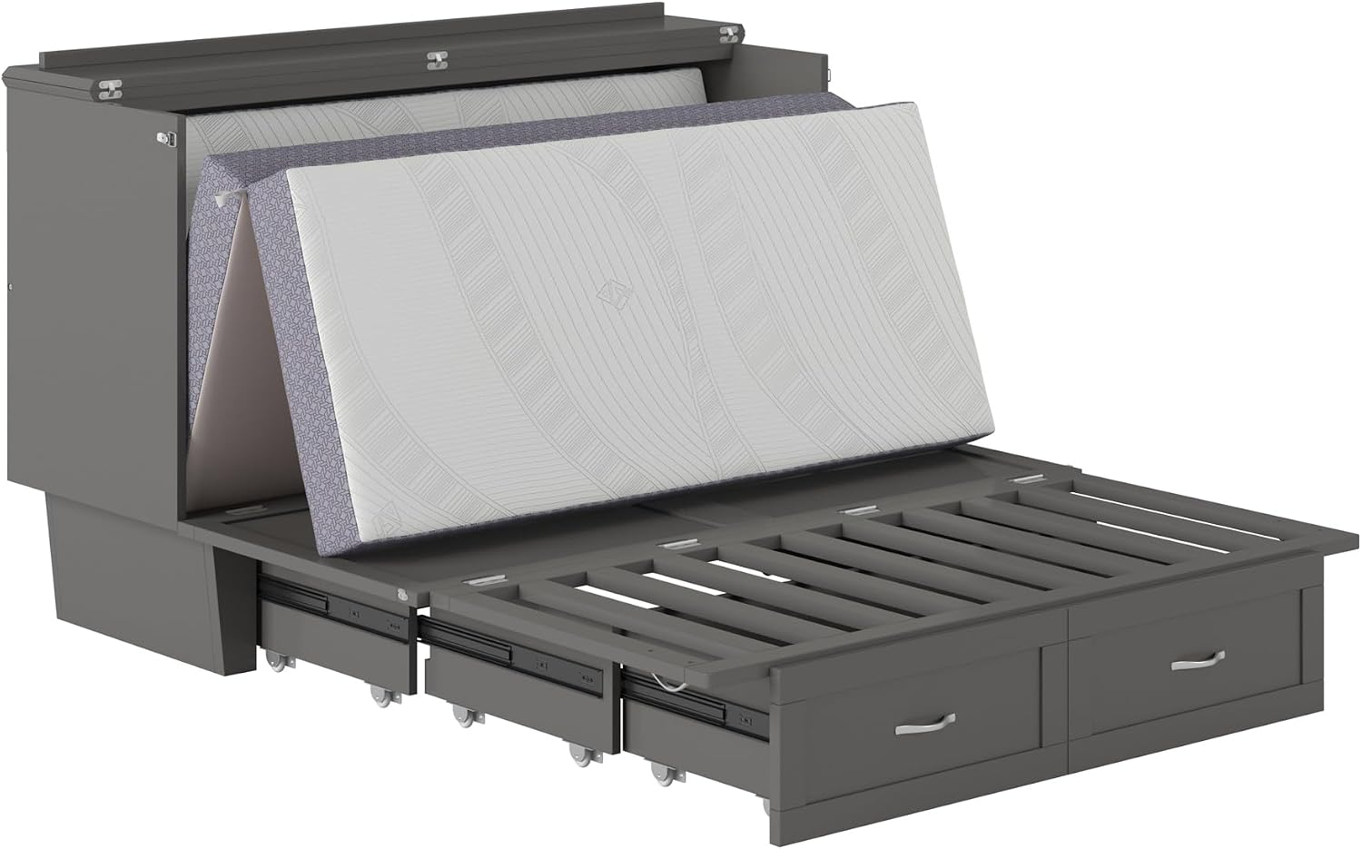 AFI, Monroe Queen Murphy Bed Chest with 6' Mattress, Storage Drawer & Built-in USB Charger, Grey