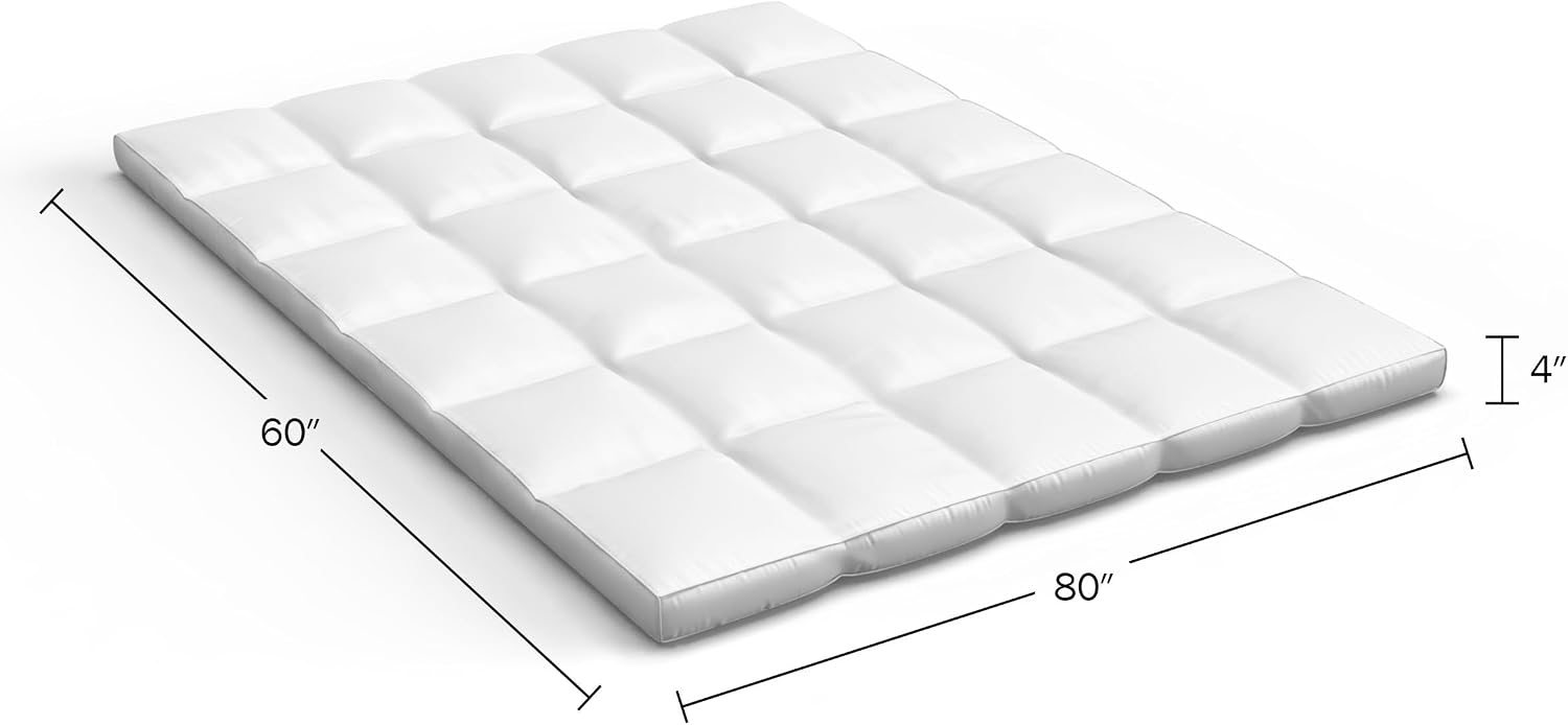 Lavish Home Down Mattress Topper - Queen 4-Inch Duck and Goose Feather Bed with Cotton Mattress Topper Cover - Plush Pillow Top for Cushion and Support (White)