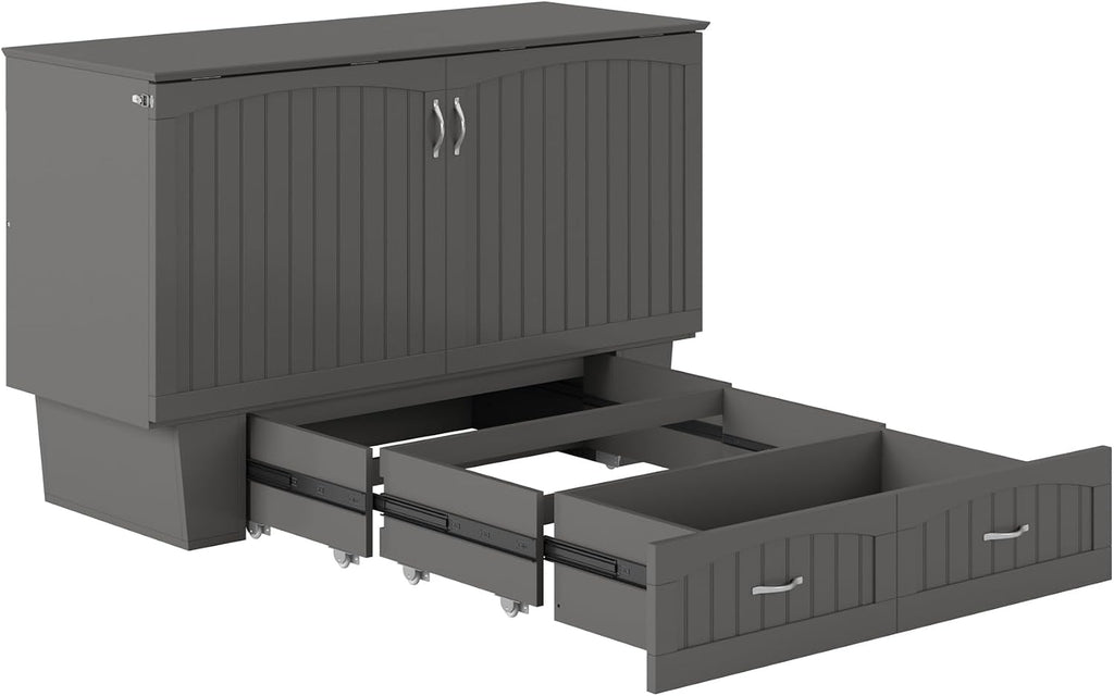 AFI, Nantucket Queen Murphy Bed Chest with Mattress, Storage Drawer and Built-In USB Charger, Grey