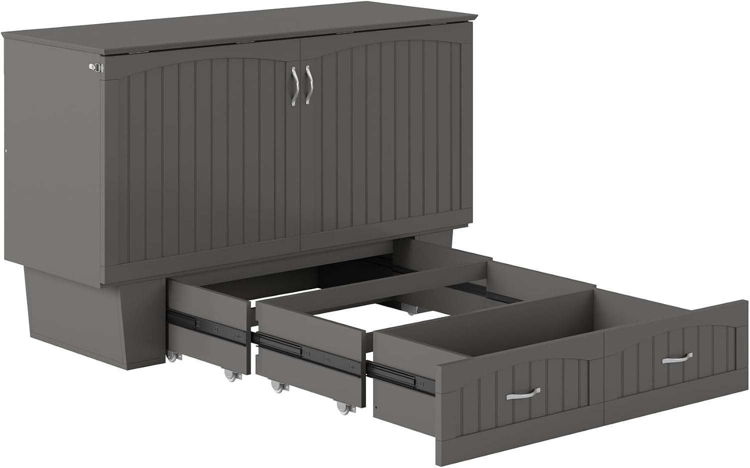 AFI, Nantucket Queen Murphy Bed Chest with Mattress, Storage Drawer and Built-In USB Charger, Grey