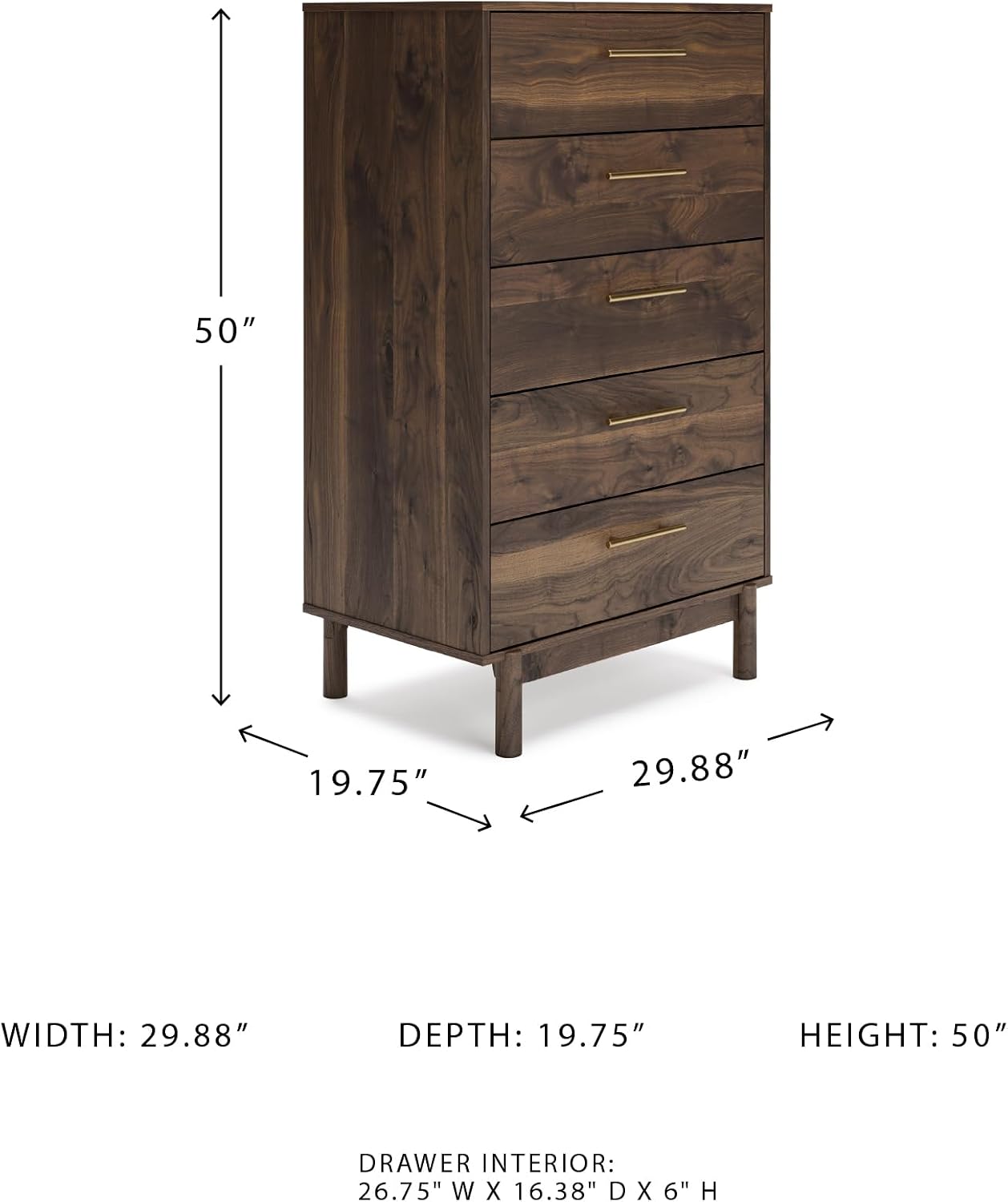 Signature Design by Ashley Calverson Contemporary 5 Drawer Chest of Smooth-Gliding Drawers and Safety Stop, Dark Brown