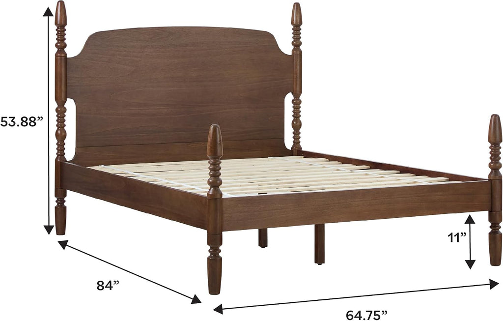 Walker Edison EZ Assembly™ Traditional Wood Spindle Post Bed, Modern Farmhouse Bed Frame Queen Bed Frame with Headboard, No Box Spring Required, Queen Size, Dark Brown