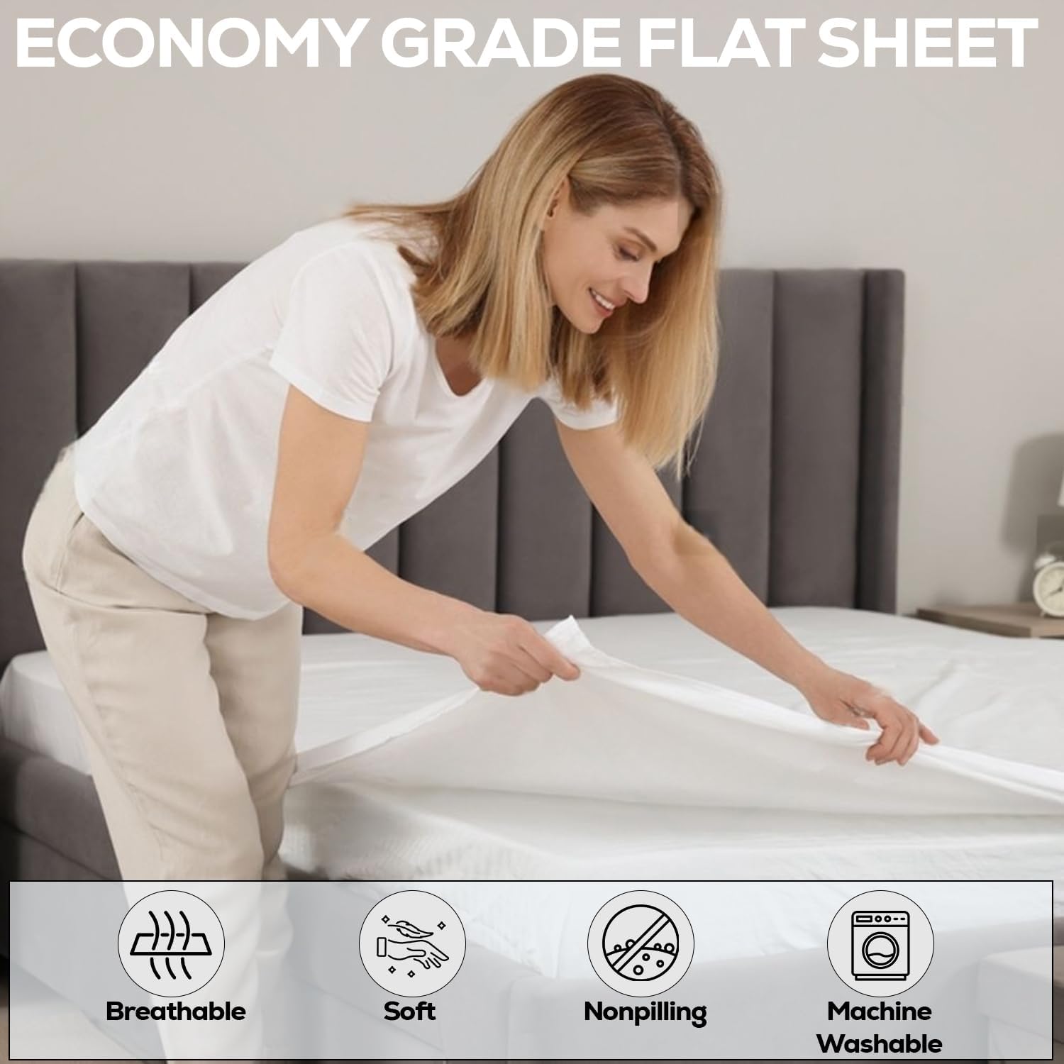 Flat Sheet (81'X108') Bright White T-200 Percale Hotel Linen, Extra Soft and Comfortable (12, Full T-200 Flat Sheet)