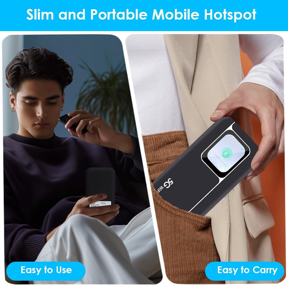 5G Band Router High Speed Mobile Hotspot 2.01 Inch Screen Portable Hotspot Mobile Hotspot Device for Travel Business, Support Up to 16 Devices, Large Touch Screen