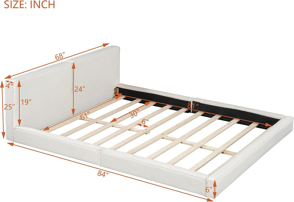 Queen Size Upholstered Platform Bed with Velvet Fabric Headboard, Solid Wood Grounded Bed Frame with Slats Support for Bedroom, Easy Assembly,No Box Spring Needed (Beige-173J)