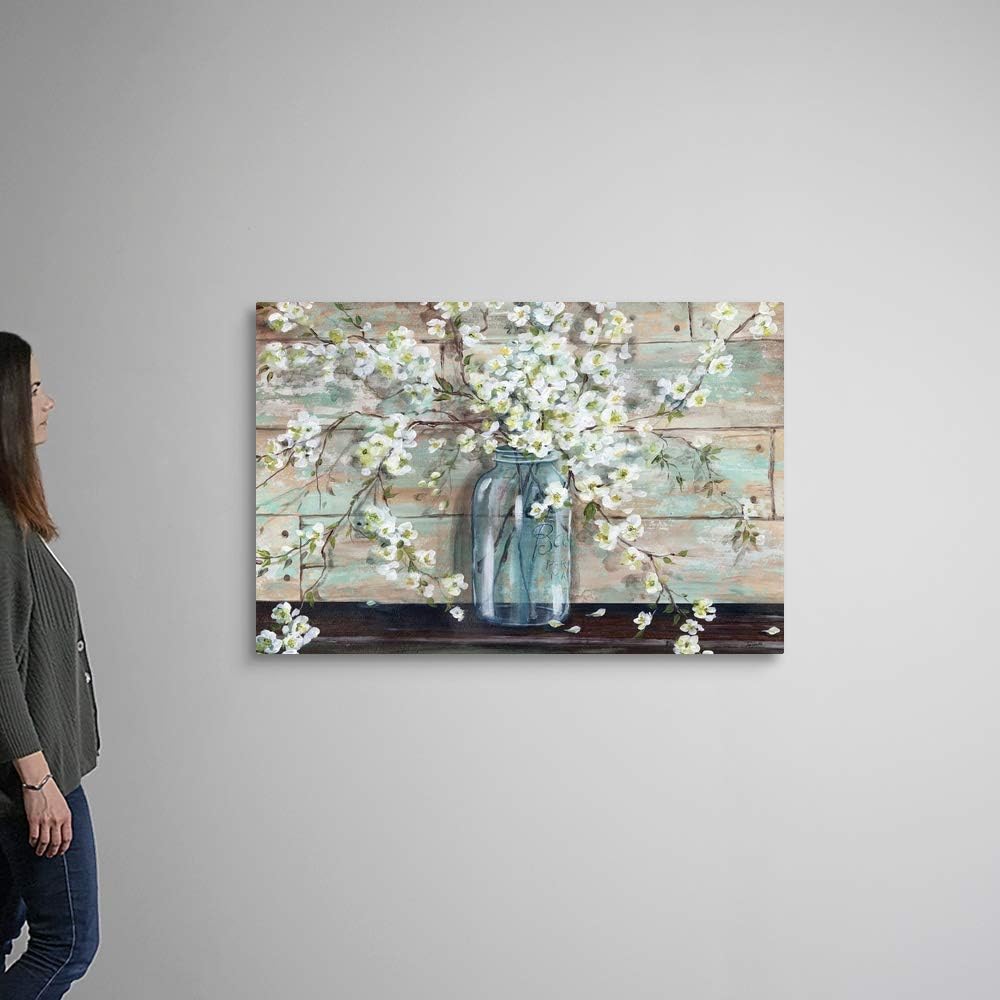 CANVAS ON DEMAND Blossoms in Mason Jar Canvas Wall Art Print by Tre Sorelle Studios, Home Decor, Spring Artwork, 48'x32' Floral Artwork, 48'x32'