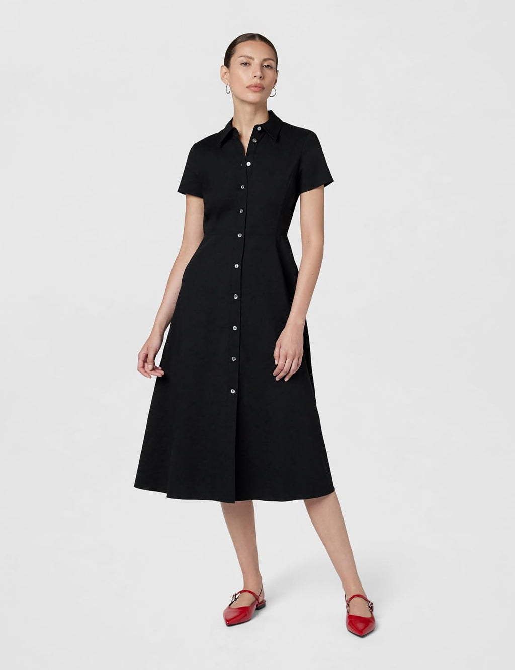 Theory Women's Short Sleeve Midi Buttondown Dress