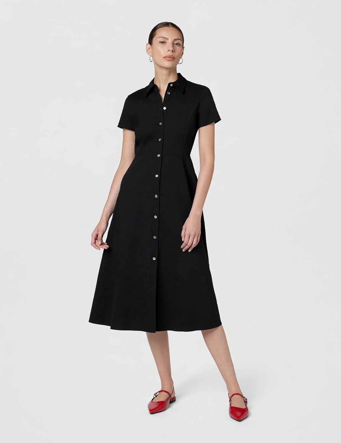 Theory Women's Short Sleeve Midi Buttondown Dress