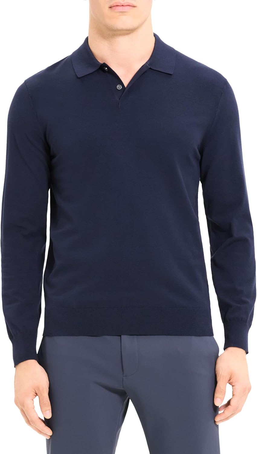 Theory Men's Goris Polo Long Sleeve in Light Bilen