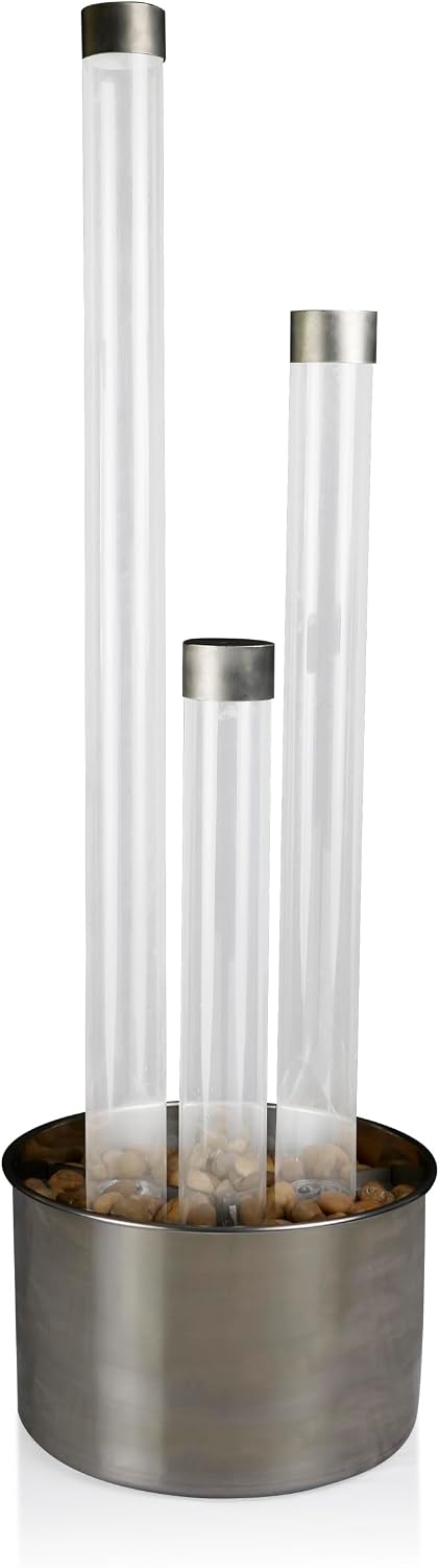 Alpine Corporation 54' Tall 3 Tier Indoor and Outdoor Water Acrylic Bubble Fountain for Home, Office, and Patio Decor, with Remote and 16 Color LED Lights, Silver Base