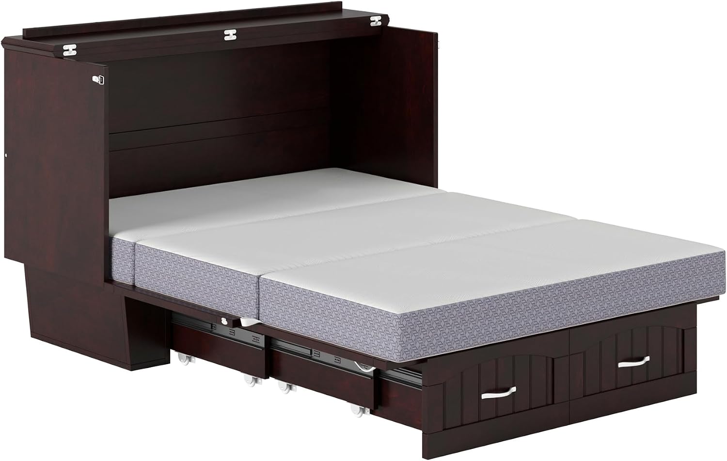 AFI, Nantucket Full Size Murphy Bed Chest with Mattress, Built-in Charging Station and Storage Drawer, Full, Espresso