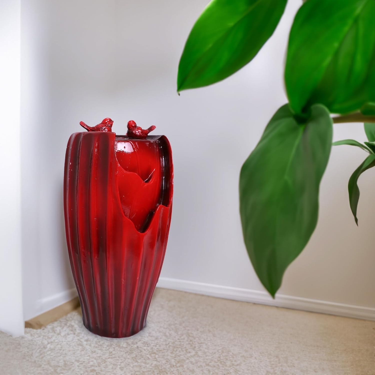 Ferrisland Red Fountain with LED Lights, 20' H Resin Vase Outdoor Freestanding Fountain with Adjustable Water Pump, Outside Garden & Backyard Decking Décor