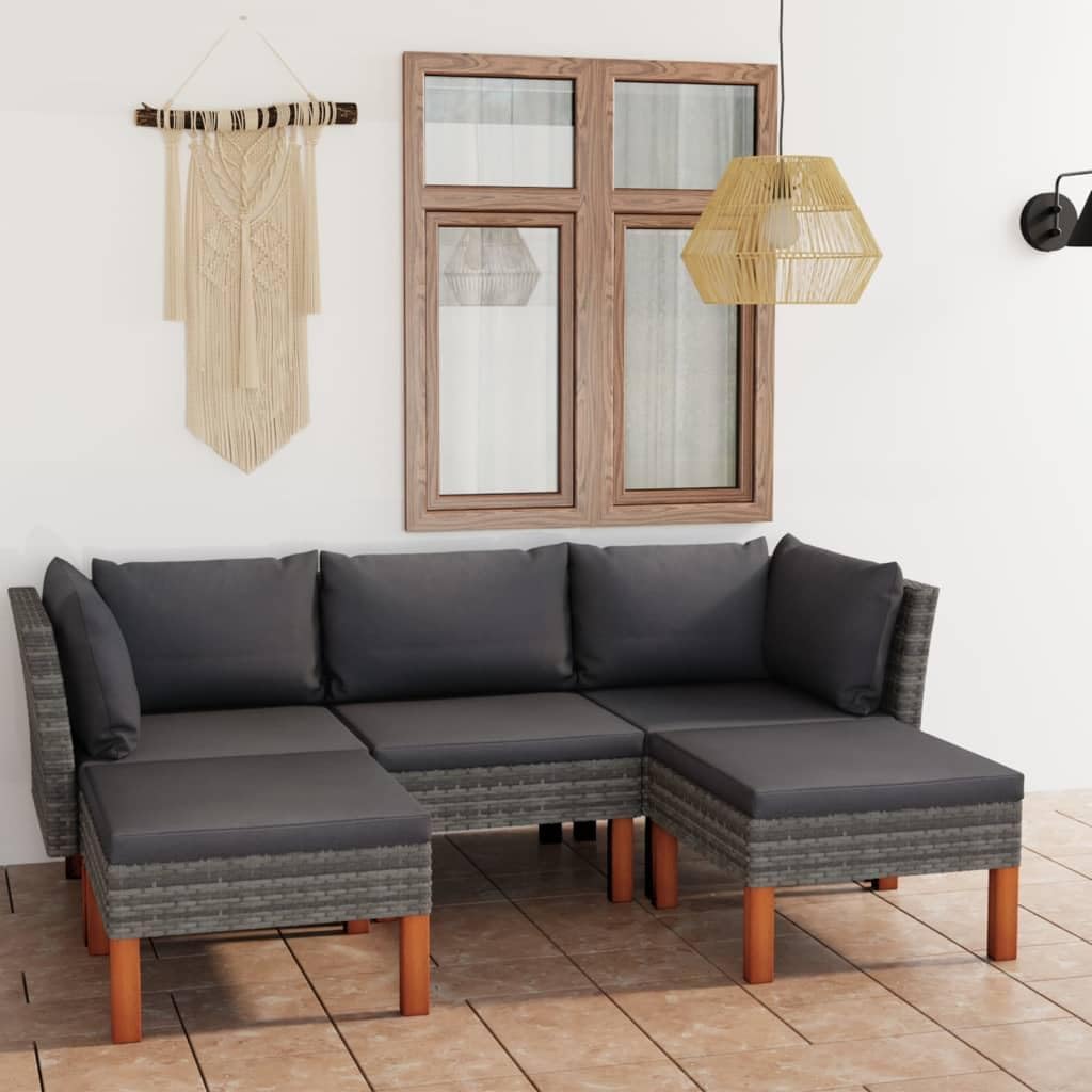 5 Piece Patio Lounge Set with Cushions Poly Rattan Grayqueen Bed Frame with headboard Queen Size Bed Frame King Size Bed Frame King Platform Bed Frame Metal Bed Frame Queen Size