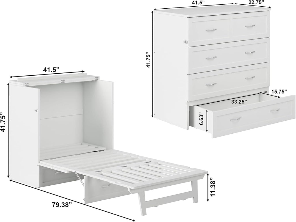 AFI, Northfield Murphy Bed Chest Twin XL with 6' Mattress, Storage Drawer & Built-in USB Charger, White
