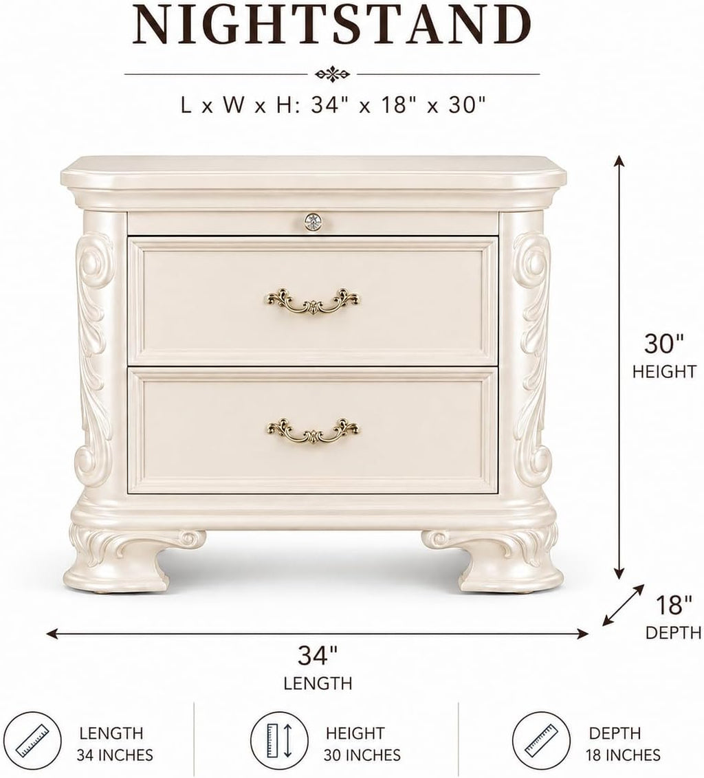 First of a Kind Nightstand Bedroom Furniture Victoria Off White Traditional Wood Bedside Table Ornate European Inspired Design Classic Bedroom Nightstand Coordinated Furniture Style