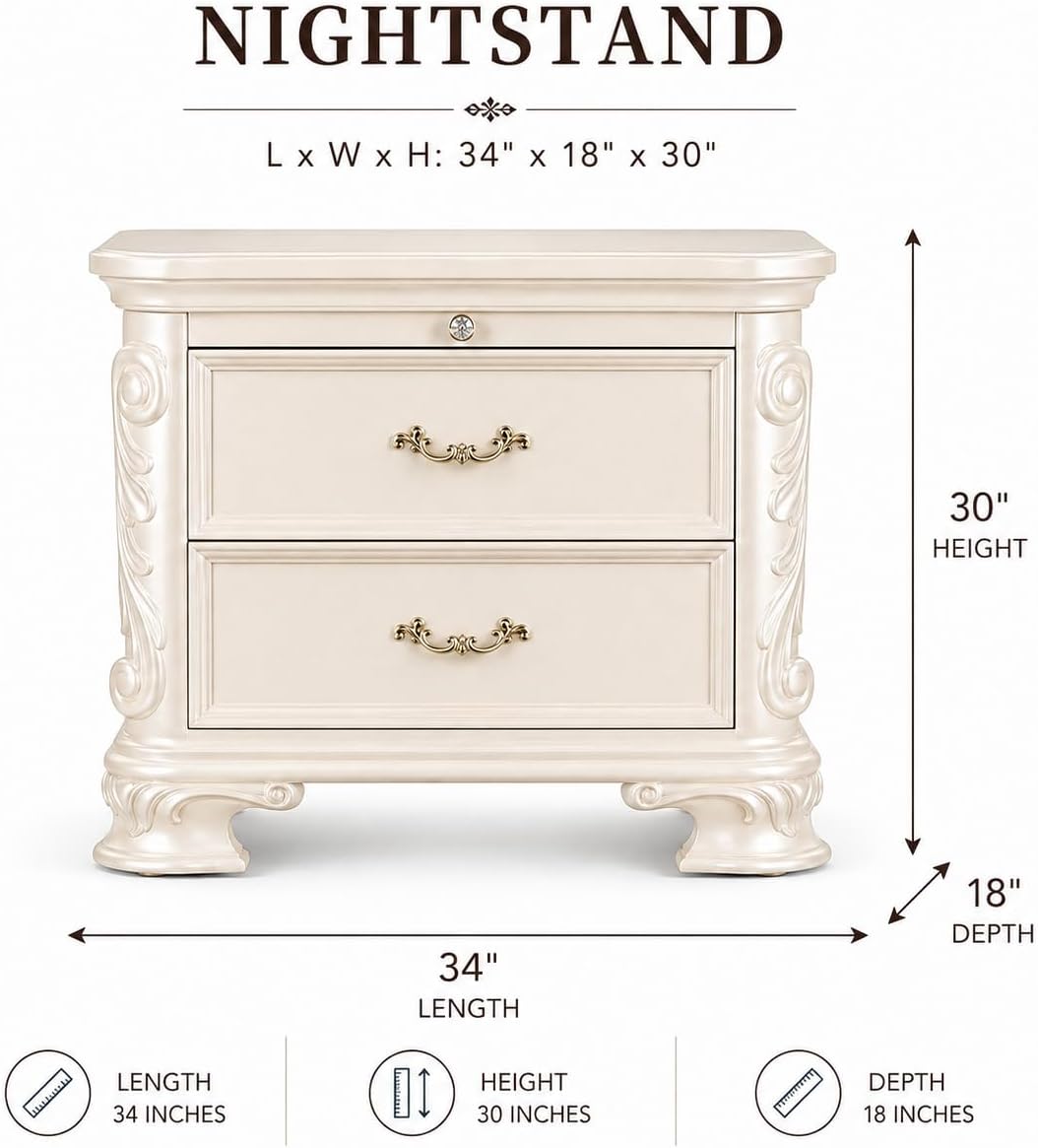 First of a Kind Nightstand Bedroom Furniture Victoria Off White Traditional Wood Bedside Table Ornate European Inspired Design Classic Bedroom Nightstand Coordinated Furniture Style