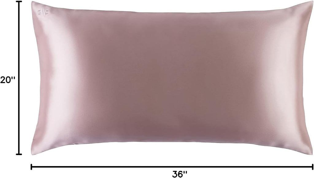 slip King Pure Silk Pillow Case - 100% Pure 22 Momme Mulberry Silk- King Size Standard Pillow Case - Anti-BedHead, Anti-Sleep Crease, Pink (20' x 36')