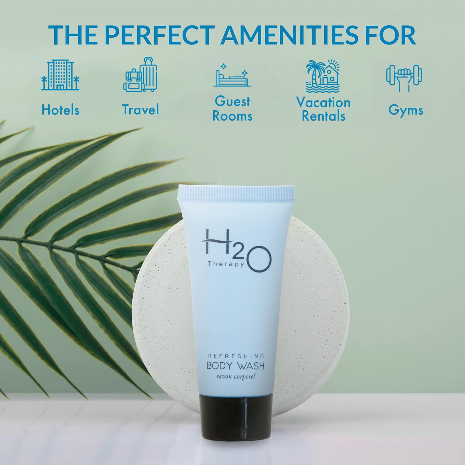 H2O Therapy Hotel Body Wash 0.85 oz Travel Size Bottles | Bulk 300 Pack | White Tea with Aloe & Olive Oil | Paraben Free Guest Amenities Complimentary Toiletries for Vacation Rentals
