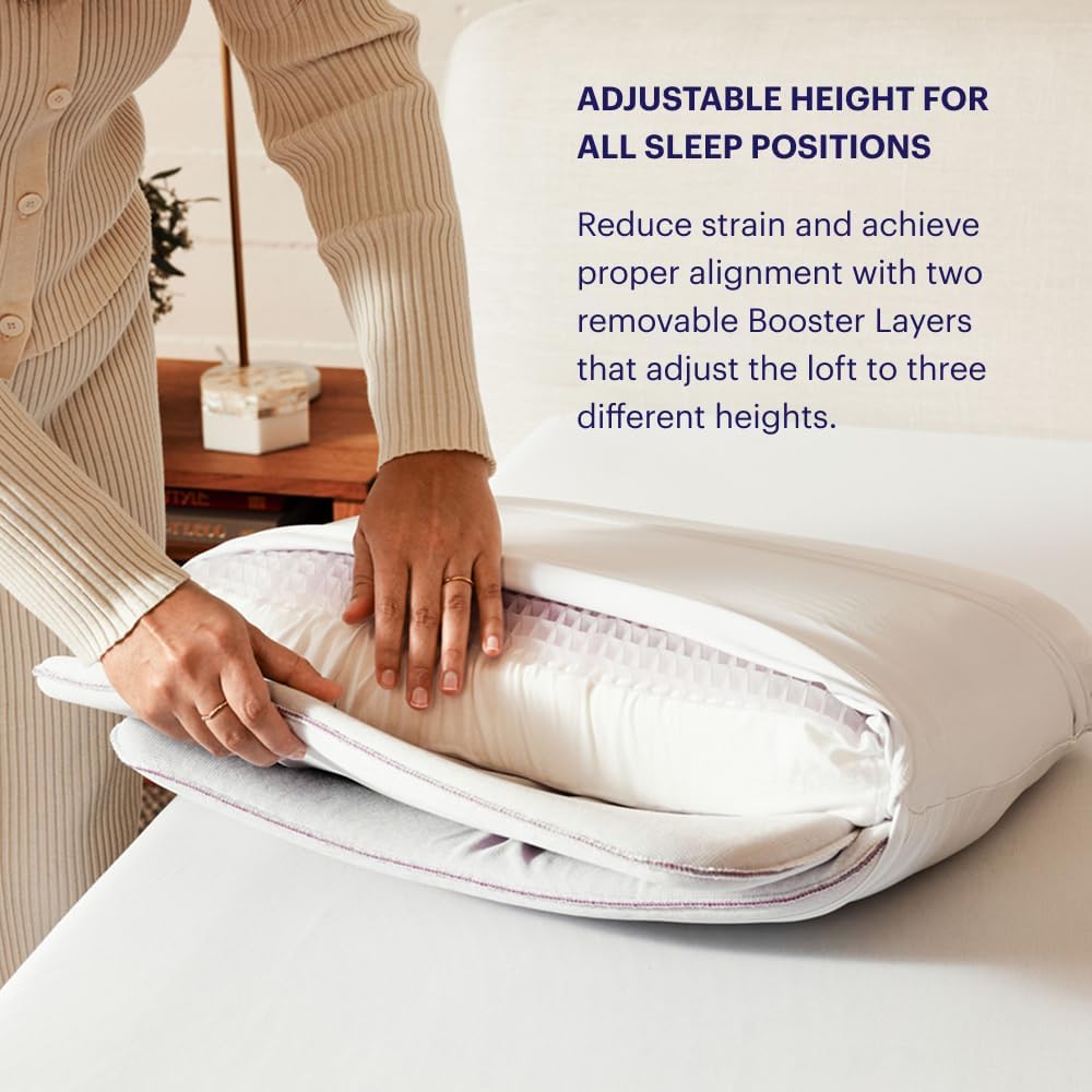 Purple DreamLayer Pillow - Standard Size, Multi-Layered GelFlex Grid & MicroAir Foam for Support & Pressure Relief - Customizable Height with Removable Foam Booster Layers