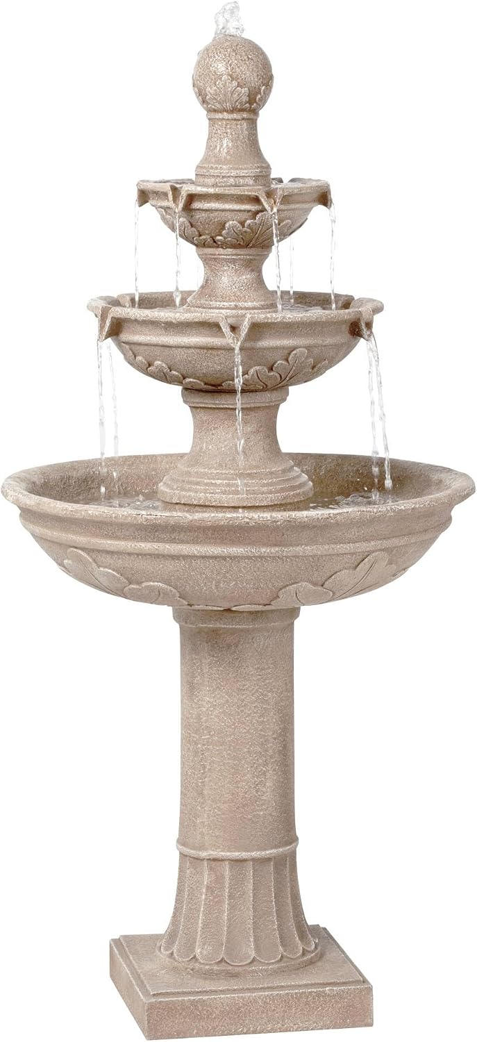 Stafford 48' High Large Traditional Italian Indoor Outdoor Decor Faux Stone Floor Fountain Waterfall 3-Tier Standing Basin Water Feature for Outside Garden Patio Yard Backyard Porch - John Timberland