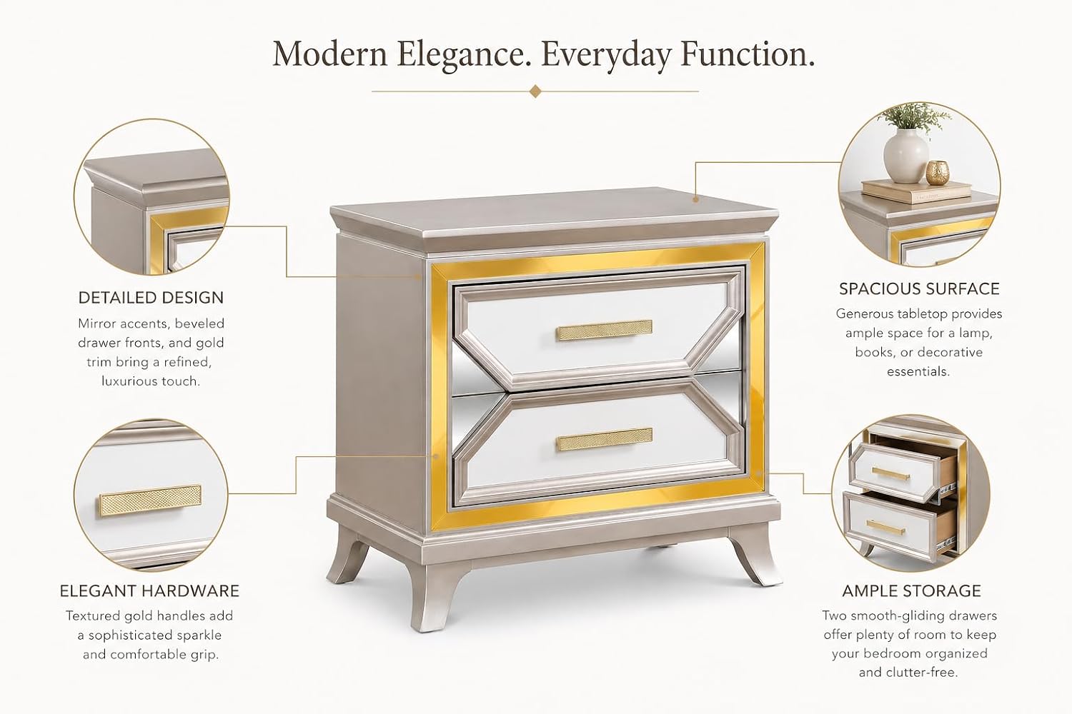 First of a Kind Nightstand Traditional Wood Bedside Table Claire Collection White Finish Classic European Design Bedroom Nightstand Elegant Carved Detailing Coordinated Furniture Piece