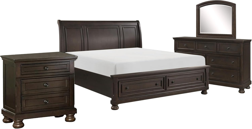 Benzara Oria Four Piece Queen Size Bedroom Set- Round Knobs