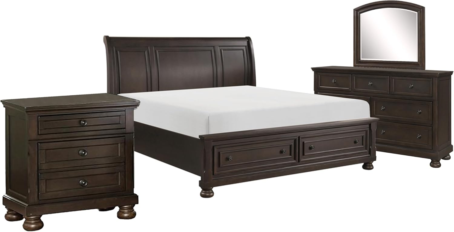 Benzara Oria Four Piece Queen Size Bedroom Set- Round Knobs