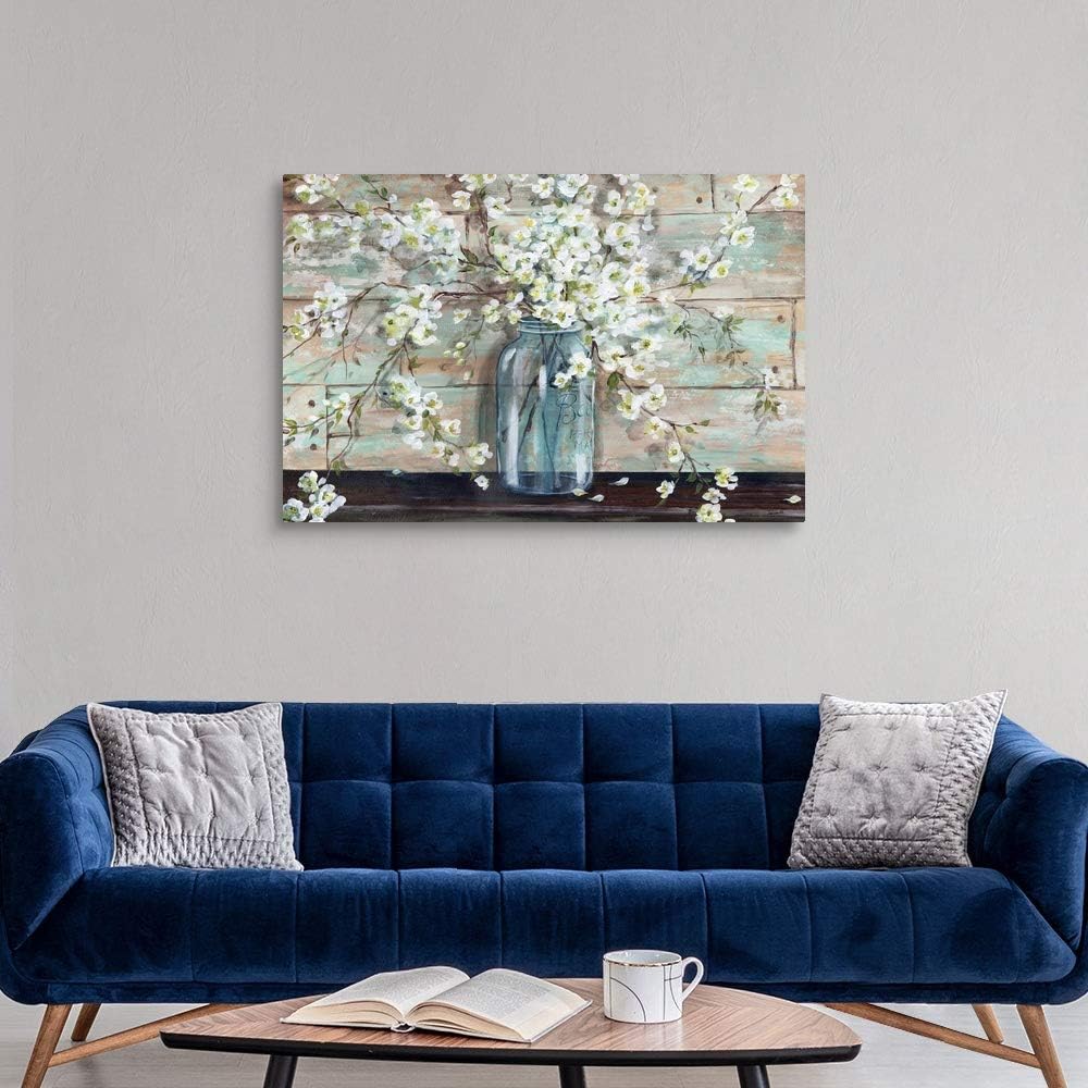 CANVAS ON DEMAND Blossoms in Mason Jar Canvas Wall Art Print by Tre Sorelle Studios, Home Decor, Spring Artwork, 48'x32' Floral Artwork, 48'x32'