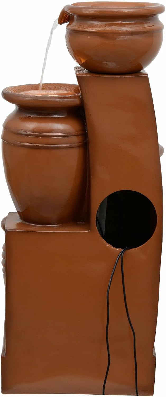 Teamson Home 28.7' 4-Tier Cascading Bowl Solar Powered Water Fountain for Outdoor Living Spaces, Terracotta