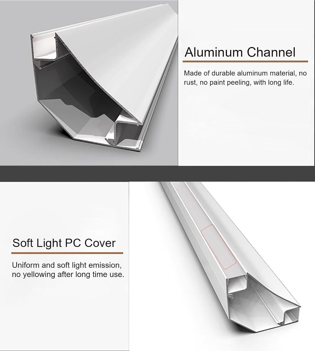 LED Crown Molding Channel - 15m Black Indirect Lighting Diffuser for Wall/Ceiling, Surface Mount Aluminum Profile Trim Slot, Ideal for Home Decor & Accent Lighting
