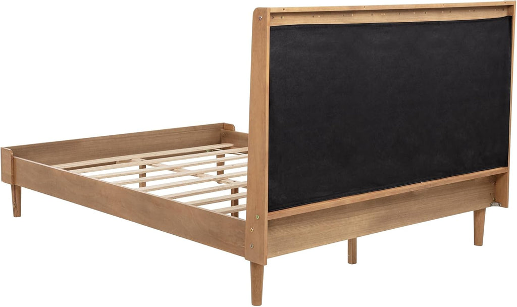 JIVOIT Queen Size Platform Bed with Piano Key Style Upholstered Headboard, Wood Bed with Strengthened Bed Frame, Wood Slats Support, No Box Spring Needed