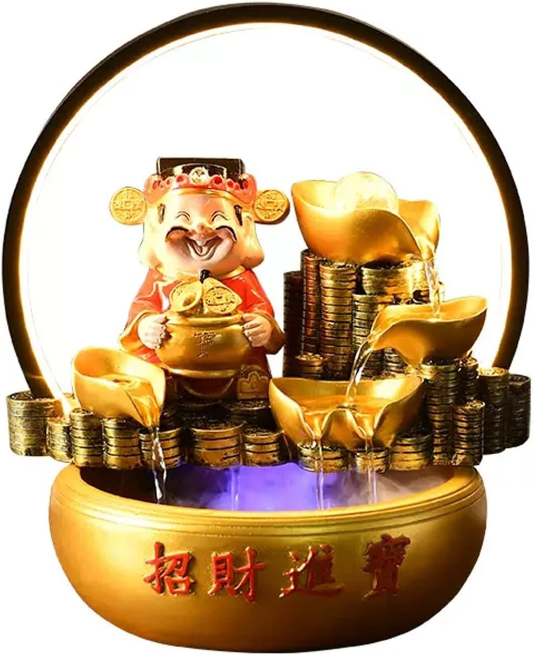 Desk Fountain Lucky Tabletop Fountain Waterfall Tabletop Electric Fountain Decoration with LED Lights Indoor Portable Tabletop Decoration Water Fountain Indoor(Large)