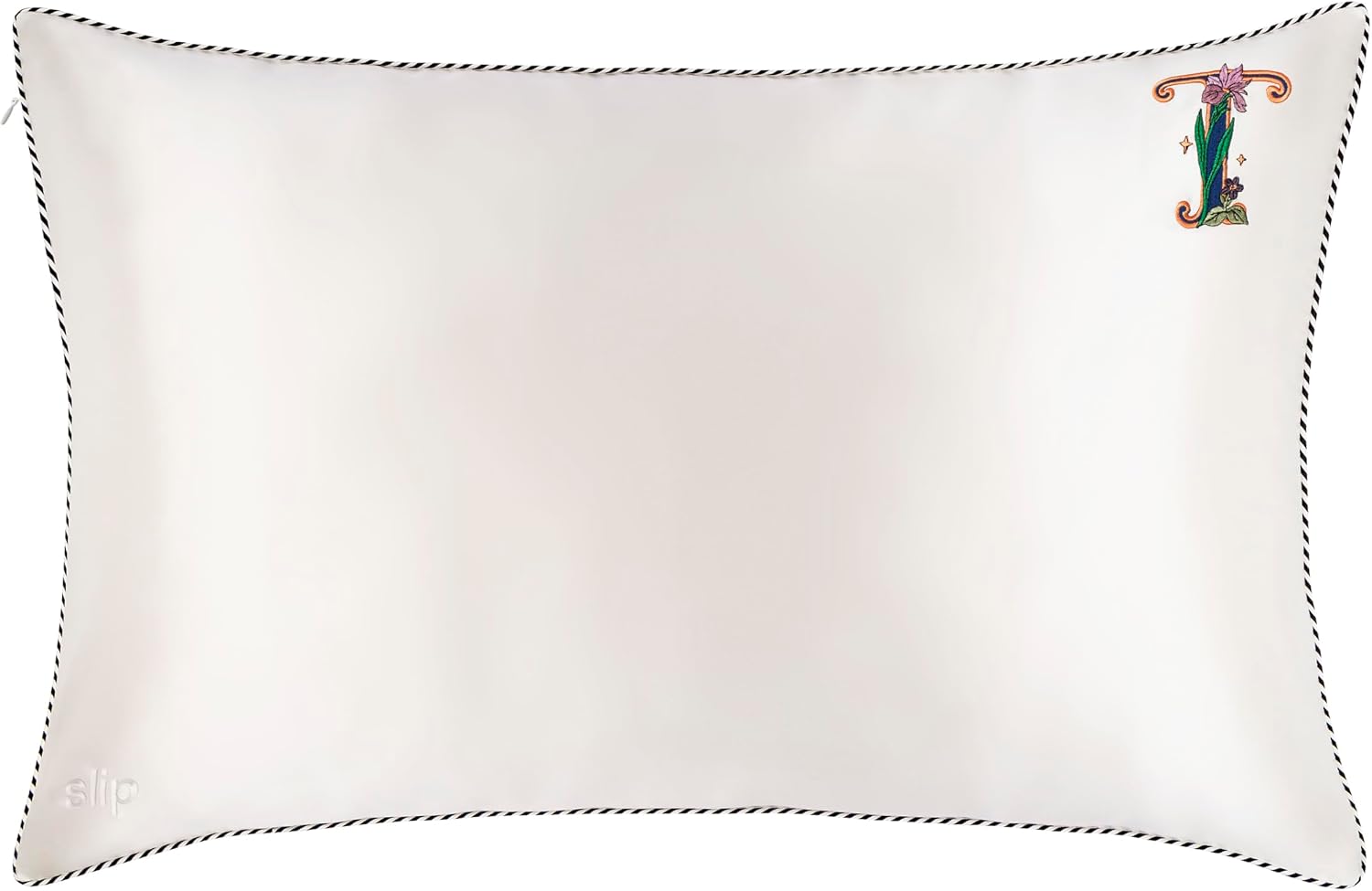 slip The Original Queen Pure Silk Pillow Case - 100% Pure 22 Momme Mulberry Silk - Queen Standard Size - Anti-Aging, Anti-BedHead, Anti-Sleep Crease, Initial Collection: Letter T (20' x 30')