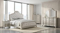 First of a Kind Roma Silver Finish Traditional 5 Piece Queen Bedroom Set with Upholstered Tufted Headboard Classic European Style Coordinated Furniture Collection