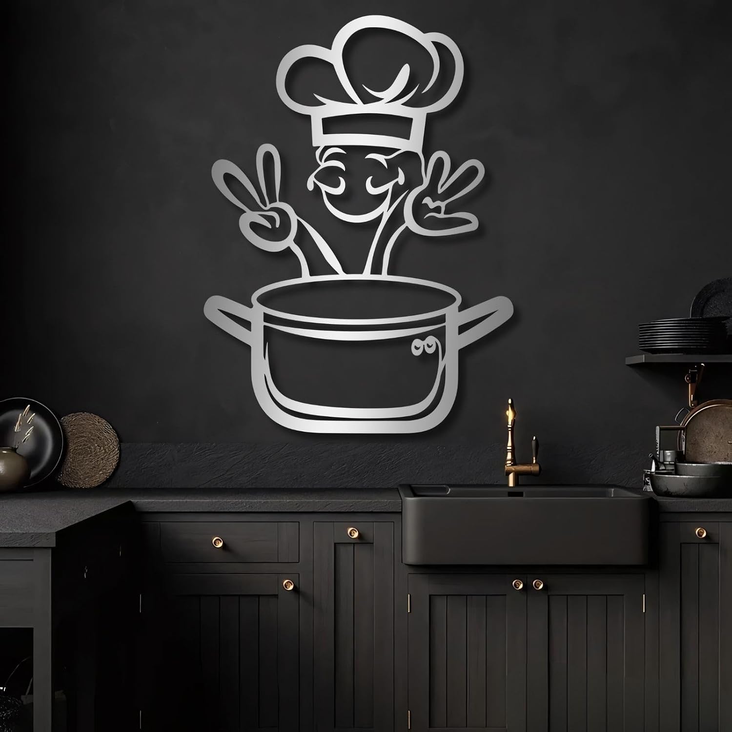 KingGenius Kitchen Metal Wall Art,Chef Restaurant Wall Decor,Home Kitchen Gifts (Black, 22'x30'/56x76cm, Metal Wall Art)