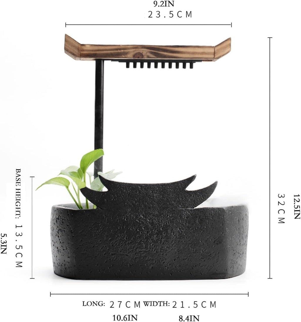 Tabletop Waterfall Indoor Tabletop Water Fountain Ceramic Circulating Tabletop Fountain Zen Meditation Waterfall Decoration Fountain Tabletop Water Fountain (Color : A)