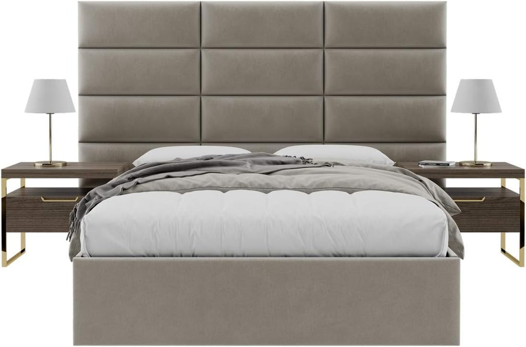 Vänt Upholstered Wall Mounted Velvet Headboard Panels - Catherine Layout - 90' X 46'- Configuration of 12 Individual Panels - Recommended for Queen-Full - Velvet/Sand Storm
