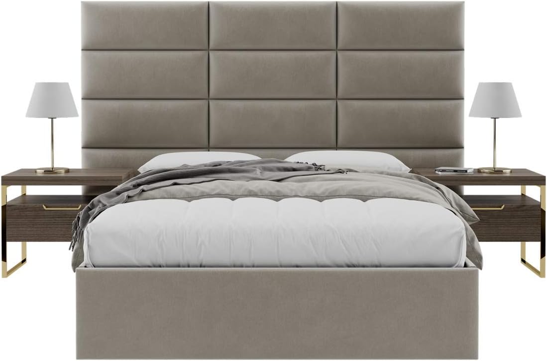 Vänt Upholstered Wall Mounted Velvet Headboard Panels - Catherine Layout - 90' X 46'- Configuration of 12 Individual Panels - Recommended for Queen-Full - Velvet/Sand Storm