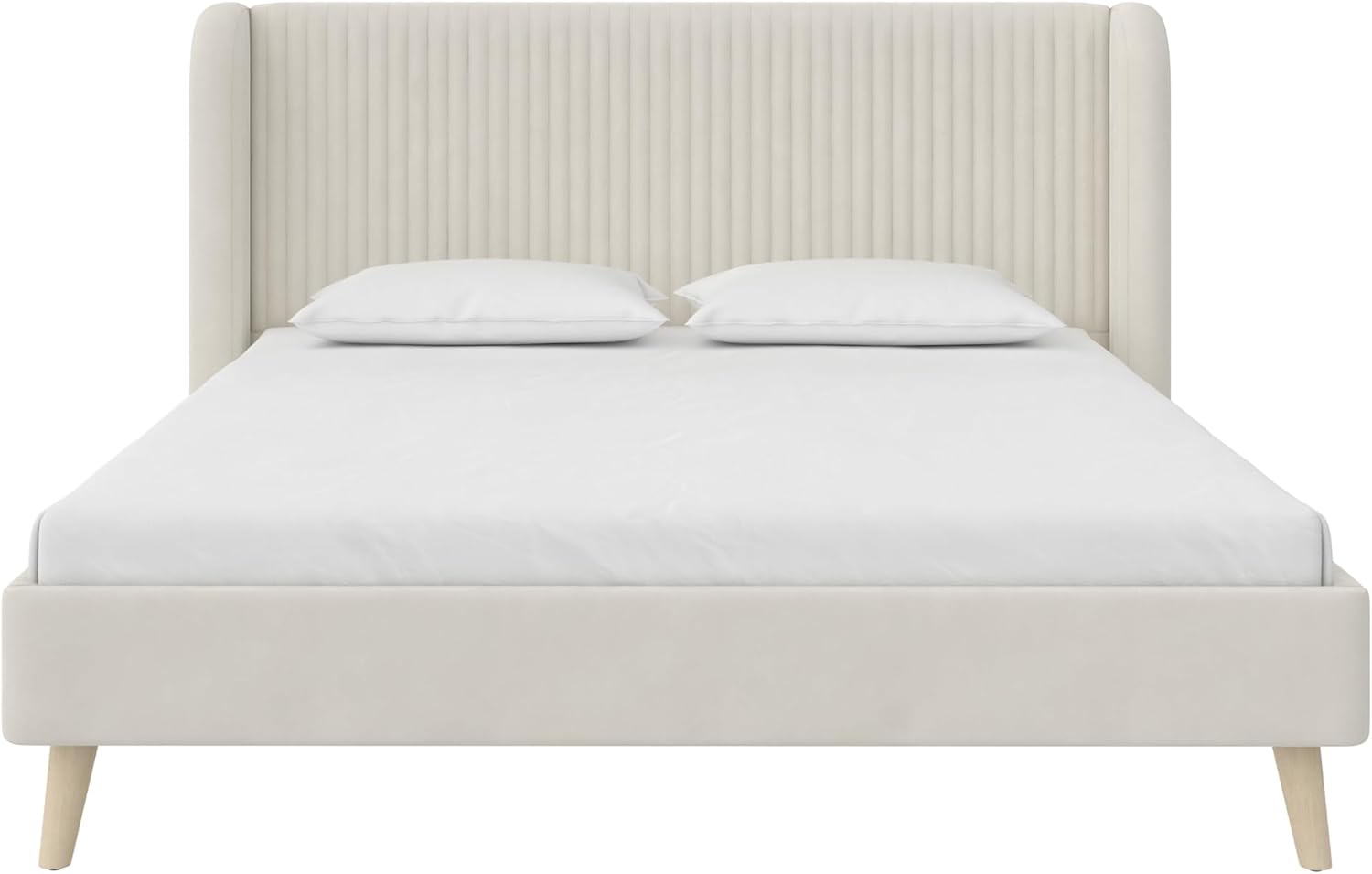 Novogratz Holly Upholstered Wingback Bed Frame, Queen, Ivory Velvet
