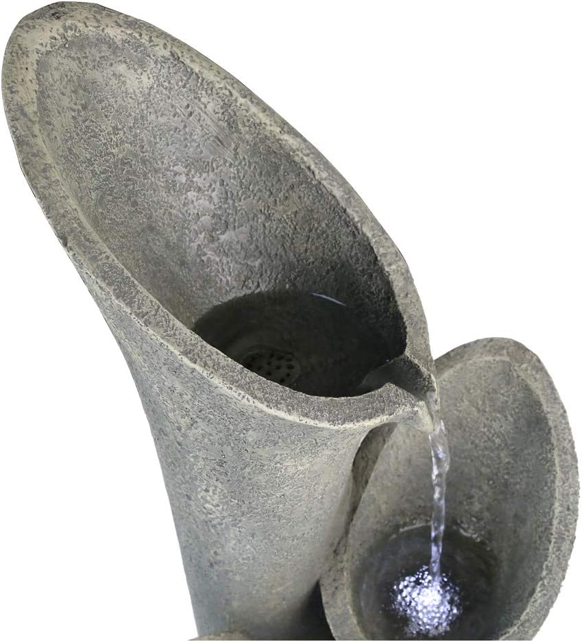 Faux Stone Patio Water Fountain 33 1/2', Bell 4-Tier Cascading Floor Fountain Indoor Outdoor Waterfall Feature with LED Lights for Home Garden Decor