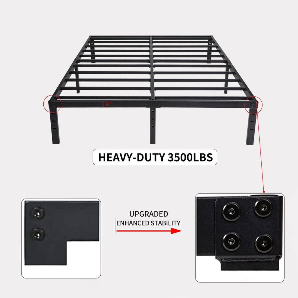 Queen Bed Frame, 16 Inches Metal Platform Bedframe with Steel Slat Support, Hold up to 3500lbs, Noise-Free, Easy Assembly
