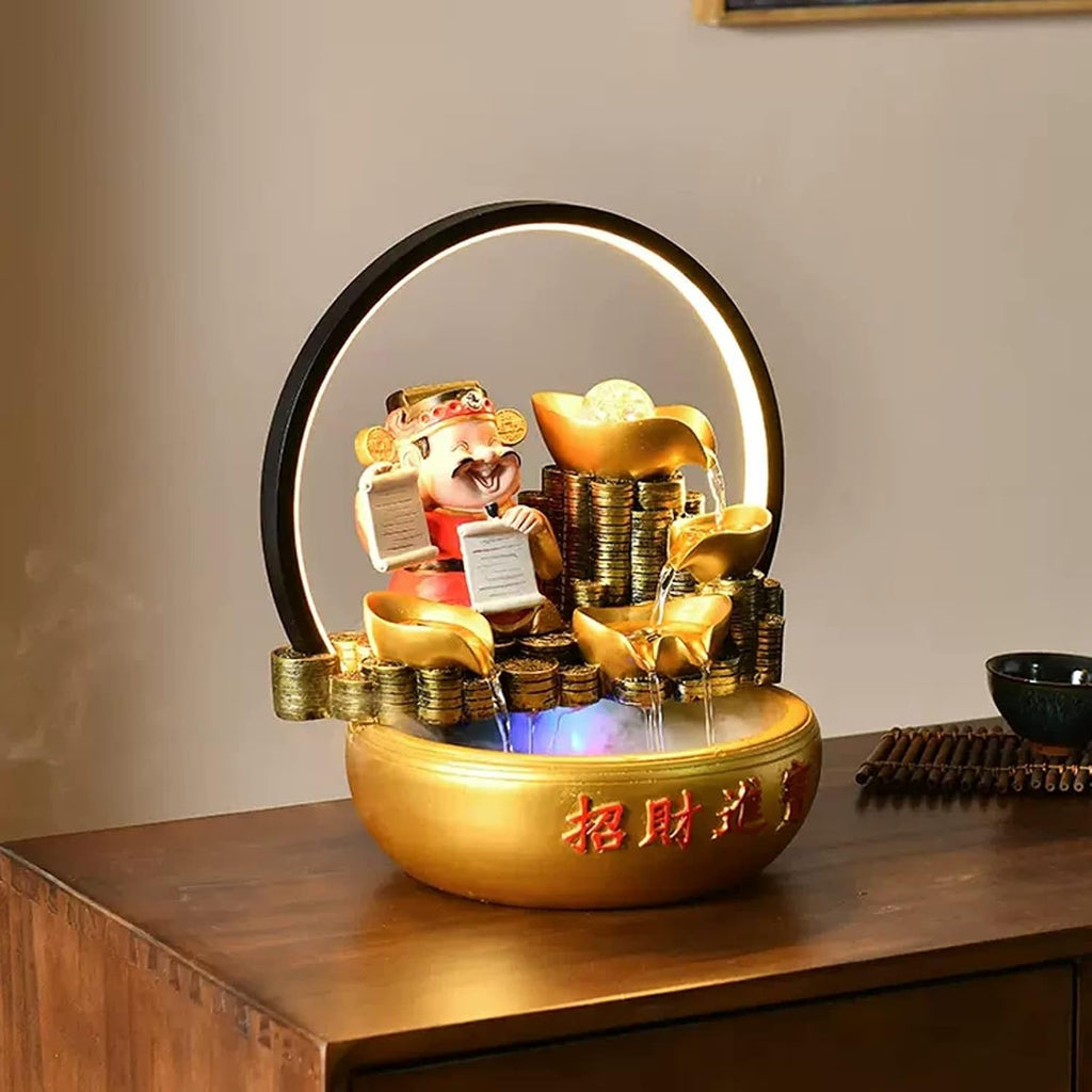 Tabletop Fountain Chinese Lucky Fortune Tabletop Fountain Waterfall Desktop Electric Water Decor w/LED Indoor Portable Decorative Meditation Kit Includes Submersible Pump(Small)