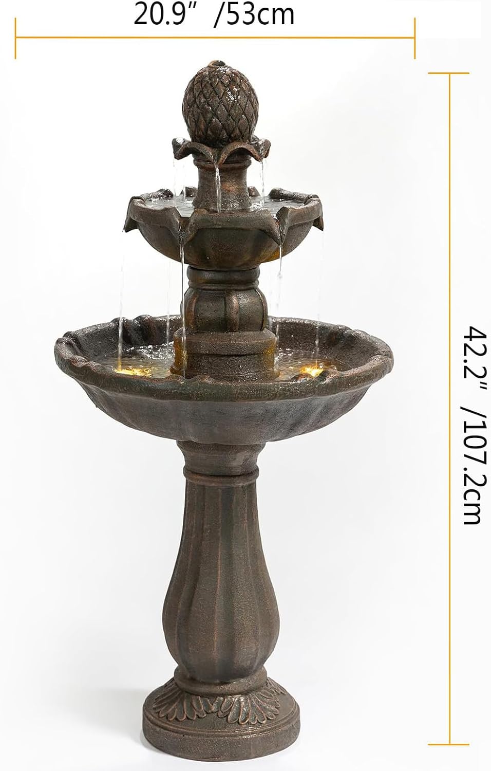 3 Tiered Water Fountains Outdoor –42.2'' Tall, Like Stone Bird Bath for Outside, Elegant Waterfall Feature for Garden, Yard, Patio (Bronze Color)
