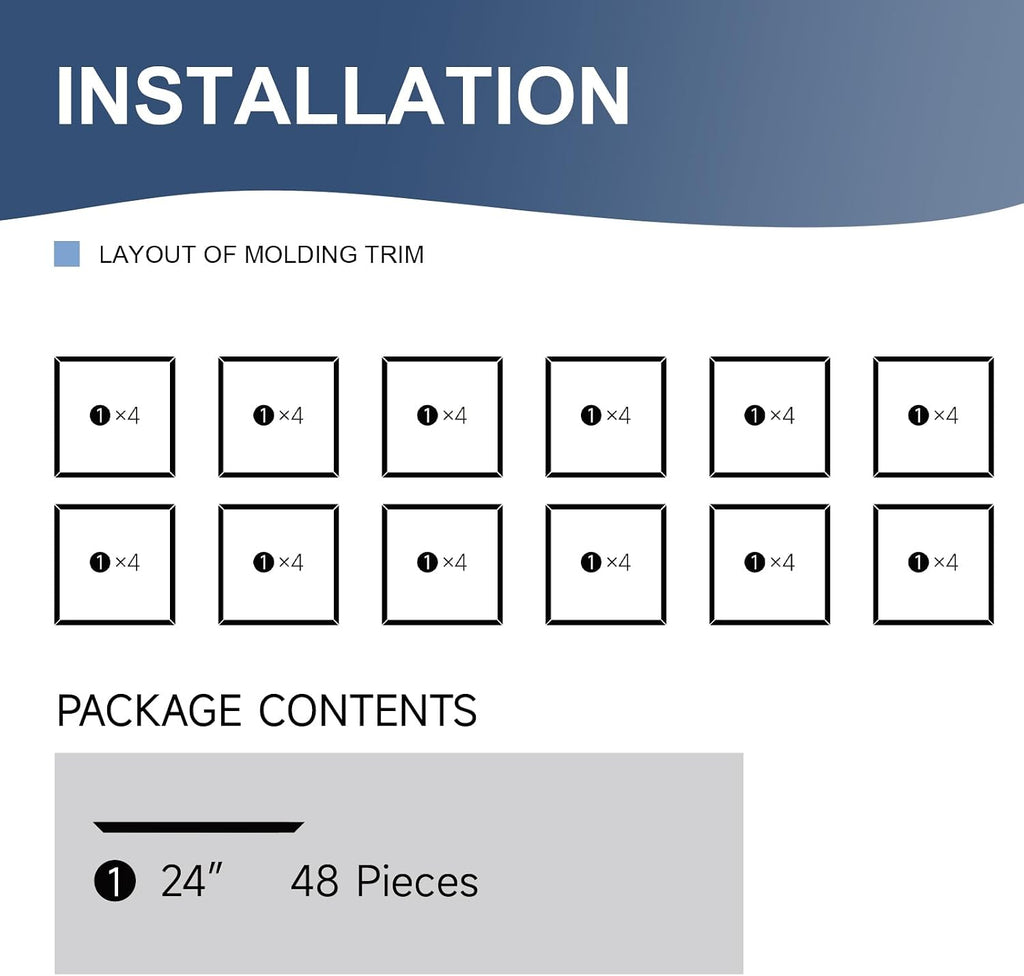 NeatiEase 12 Set Peel and Stick Wall Molding Trim Kit, 24' x24' Premade Wainscoting Panels, Self Adhesive Moulding Panel for Interior Walls Picture Frame