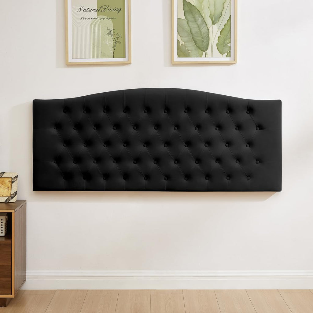 24KF Upholstered Tufted Button Wall Mounted Velvet Headboard,Comfortable Fashional Headboard Queen/Full Size,6058-Q-Black