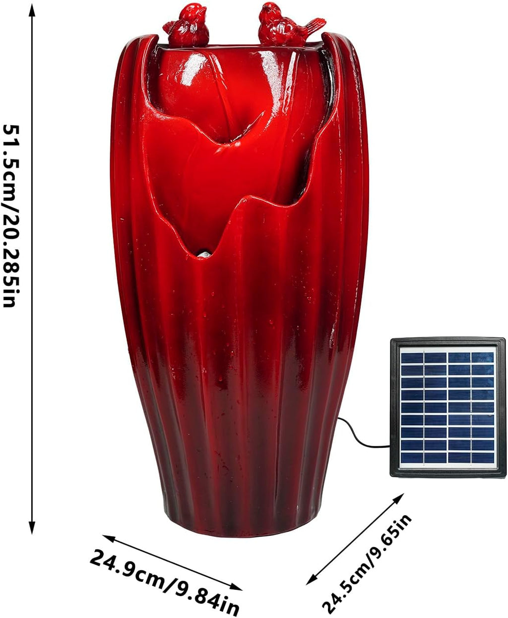 Ferrisland Solar Powered Water Fountain with LED Lights, 20' H Resin Red Vase Outdoor Freestanding Fountain with Pump, Bird Water Fountain & Water Falls for Outside Garden & Backyard Decking Décor