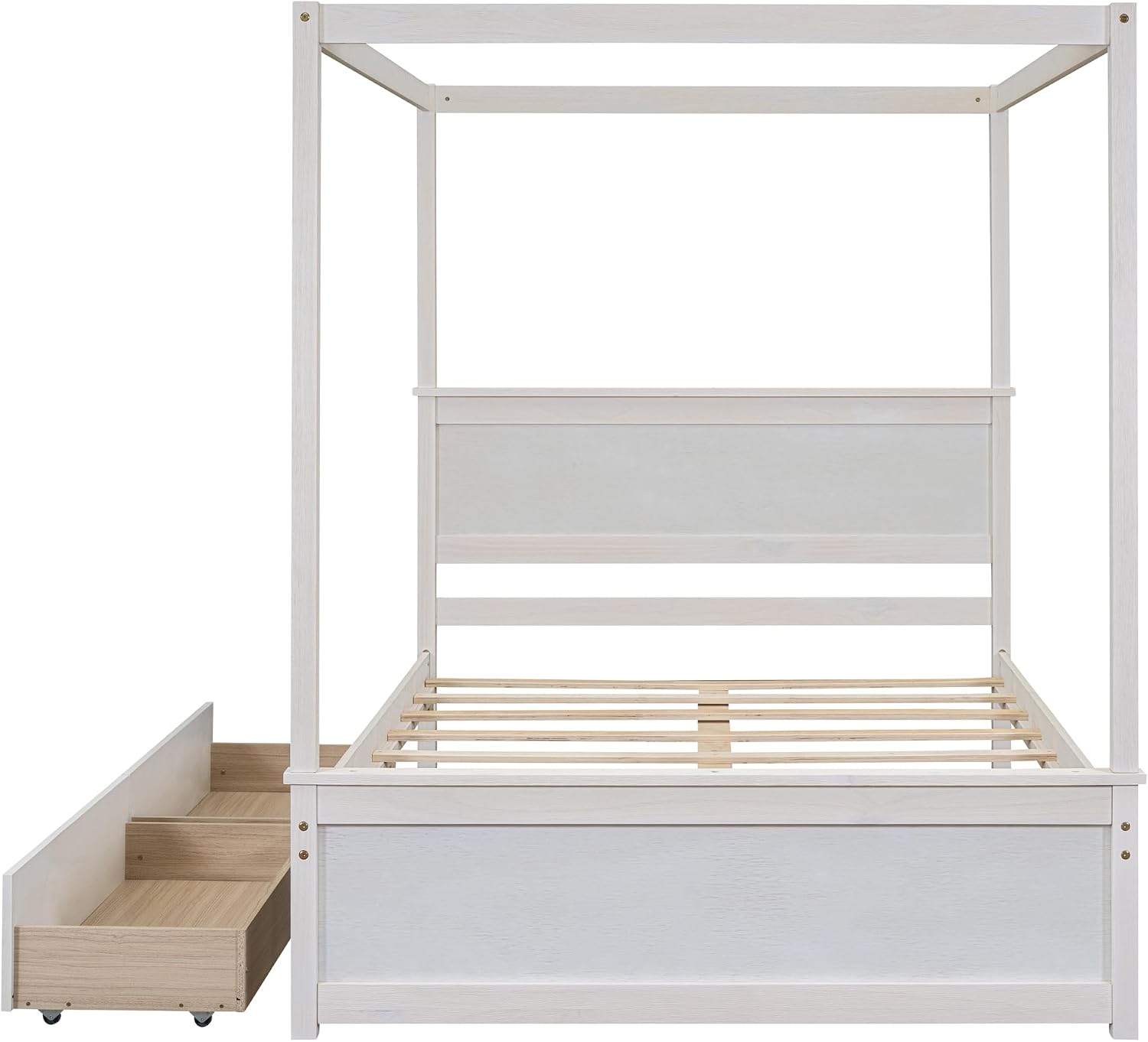 Harper & Bright Designs Wood Canopy Bed with Two Drawers, Full Size Canopy Platform Bed with Support Slats .No Box Spring Needed, Brushed White